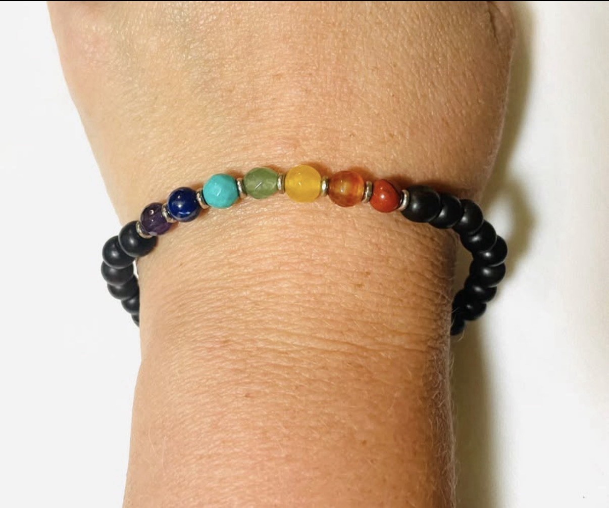 essentialRITUAL Beaded Stretch Bracelet Multicolor Stone Beads Chakra NWOT