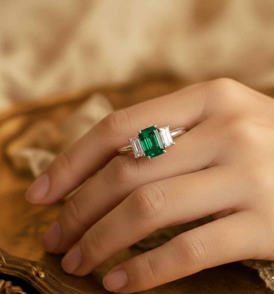 2.51 Ct Emerald Cut Natural Emerald Diamond Wedding Ring 14K Solid White Gold