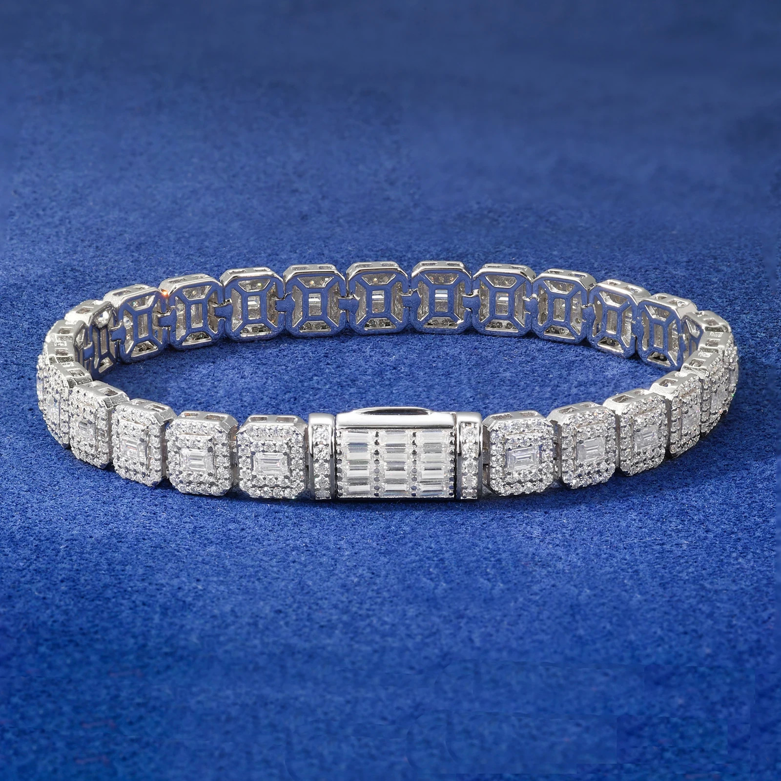 Moissanite Tennis Bracelet 925 Sterling Silver Iced Out Halo Link Chain 8 Inches