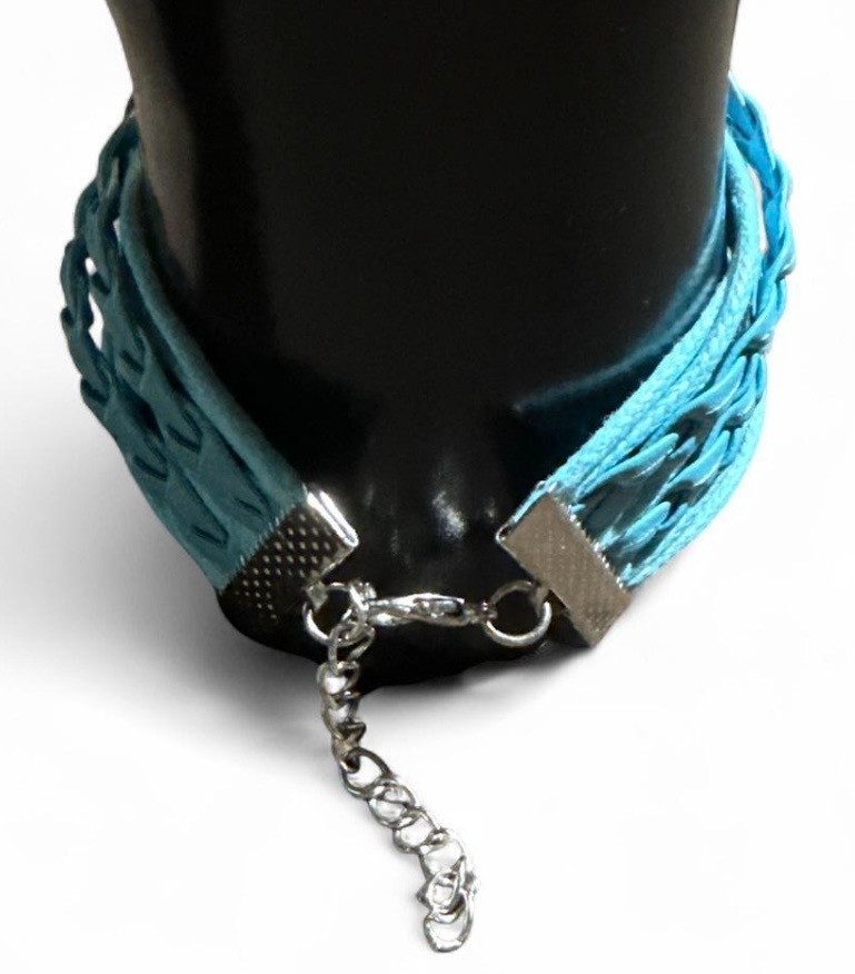 Adjustable handcrafted faux leather and cotton cord bracelet