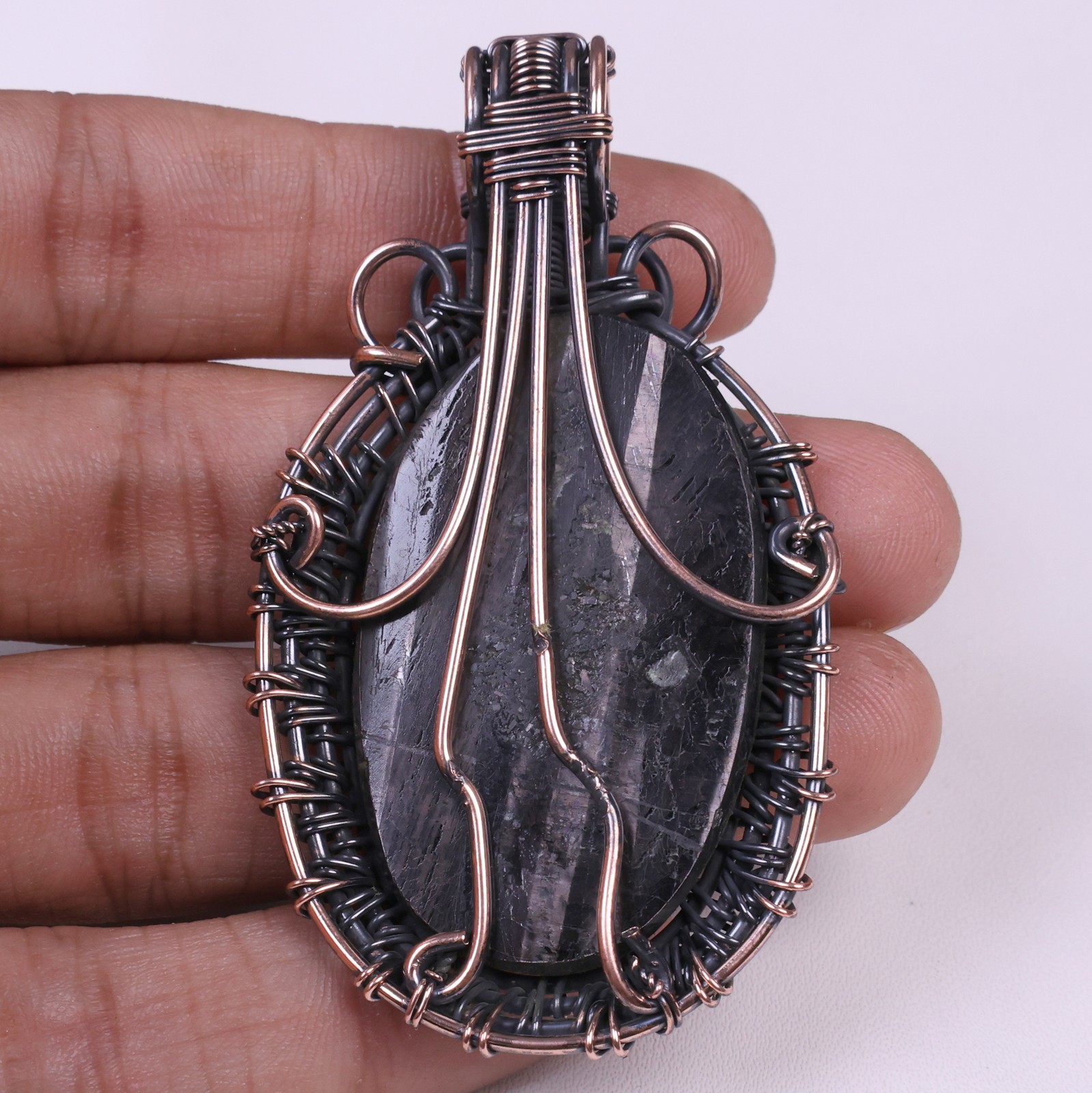 Handmade Hypersthene Pendant, Natural Wire Wrap Necklace, Gemstone Gift 6.6’cm