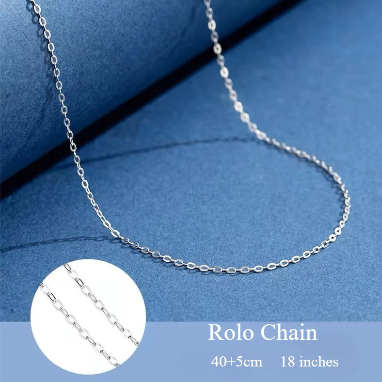 925 Sterling Silver Necklace 1.1mm Rolo Water Wave Chain 40-60cm Women Jewelry