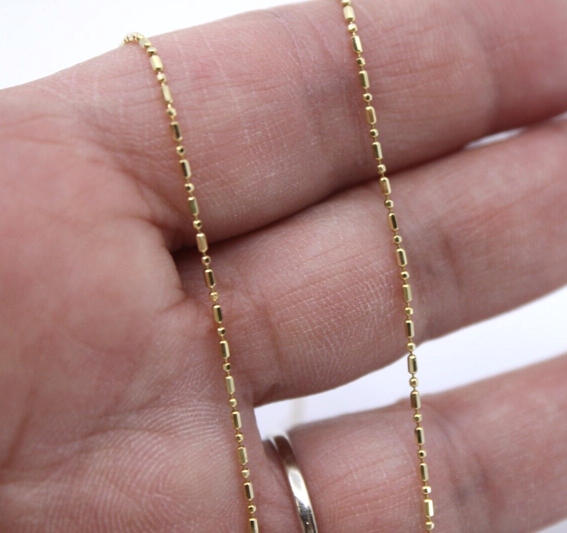 14K Solid Yellow Gold Bead Station Chain Necklace 16-18″ Dainty Adjustable Lobst