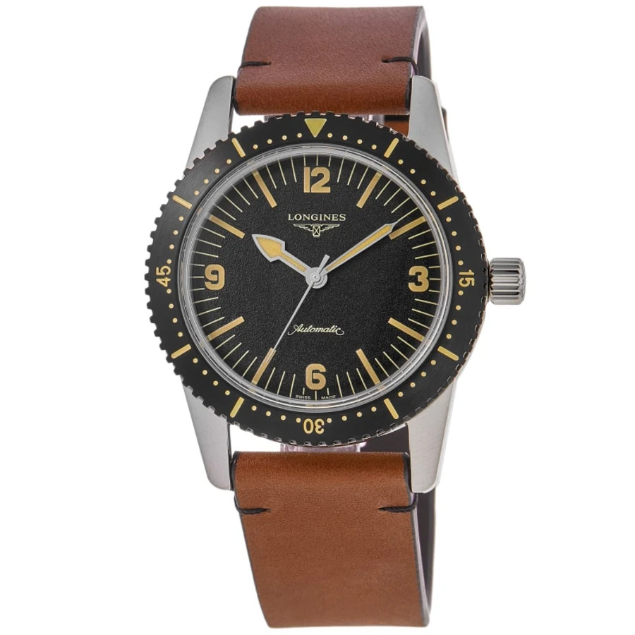 New Longines Heritage Skin Diver Black Dial Leather Men’s Watch L2.822.4.56.2