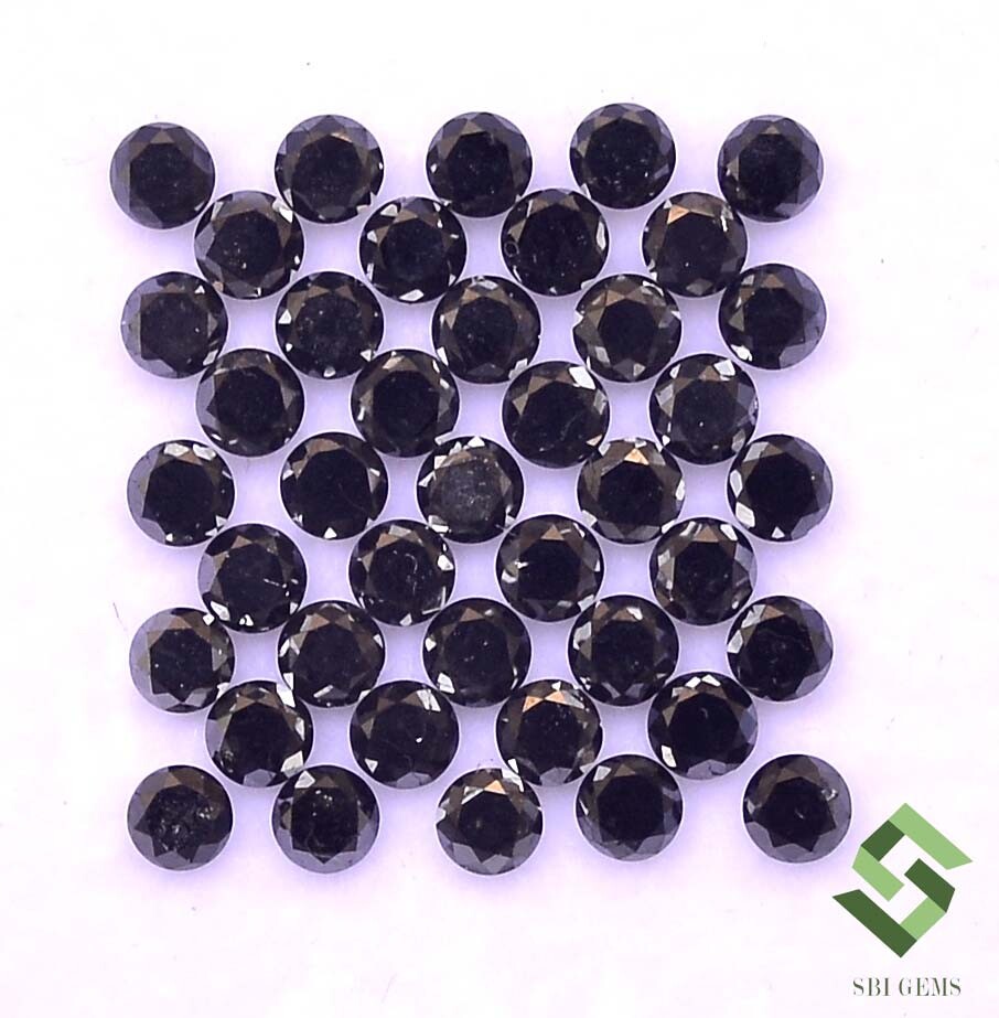2.50 mm Natural Black Diamond Round Cut Lot 10 Pcs 0.76CTS Calibrated Loose Gems