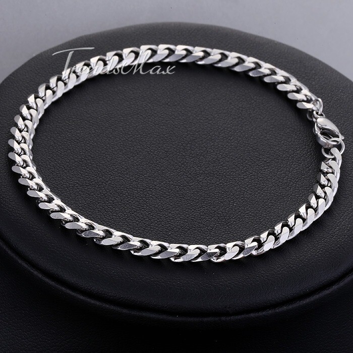5MM 10″ Curb Cuban Link Anklet Bracelet Silver Stainless Steel Chain for Women
