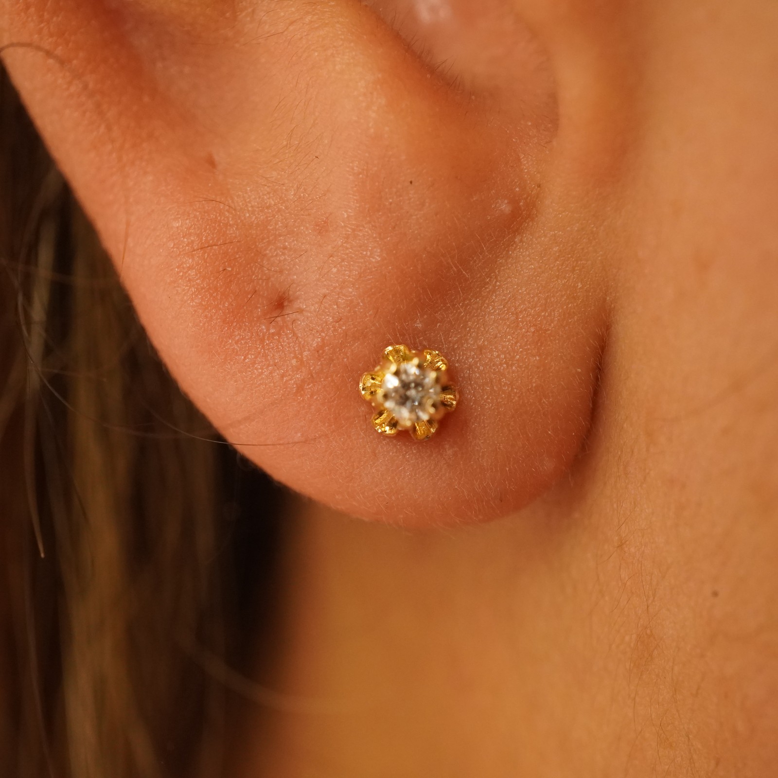 14k Yellow Gold & 0.05ct Diamond Stud Earrings – Free Shipping USA