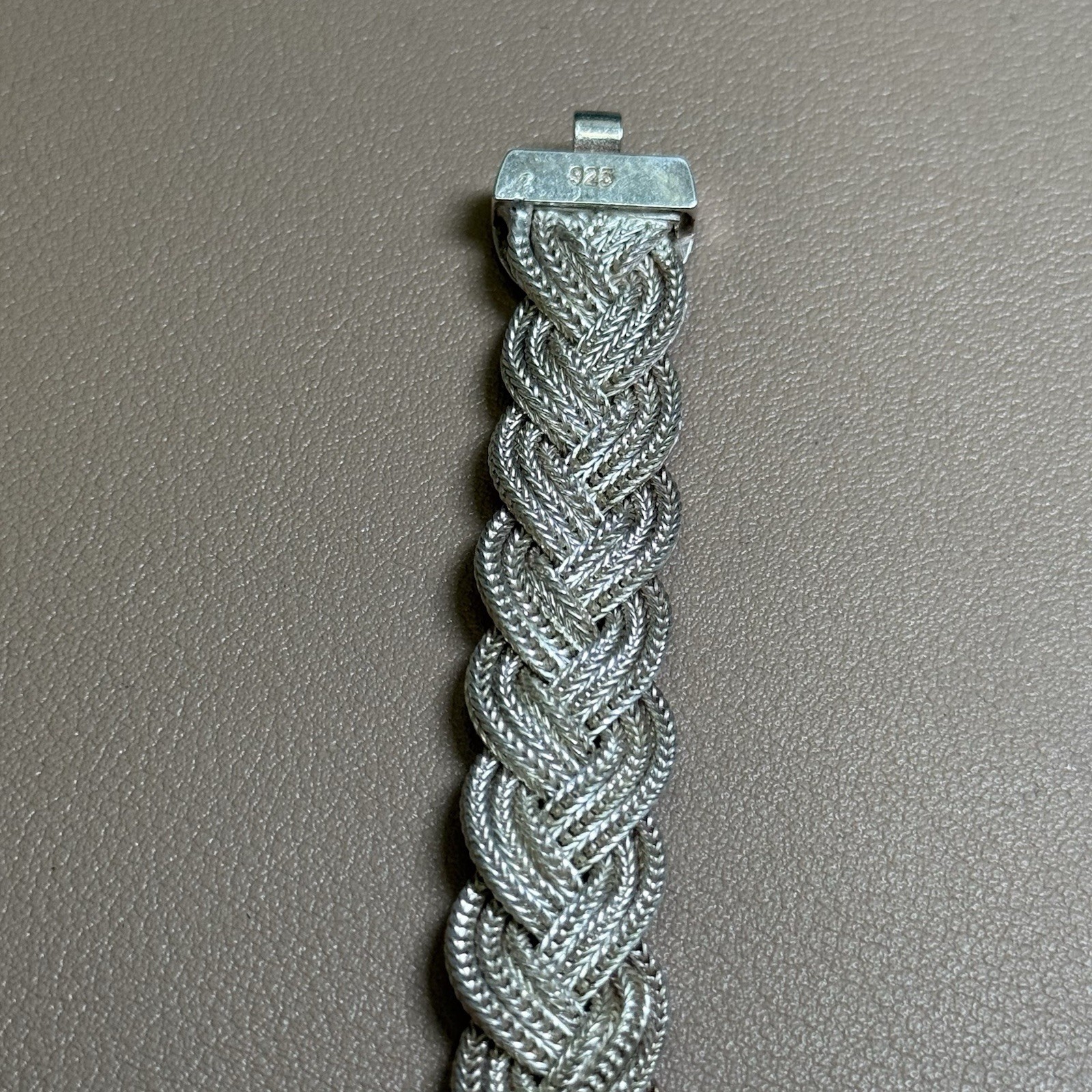 925 Sterling Silver Braided Mesh Bracelet 6.75” Slide Clasp 13.7mm
