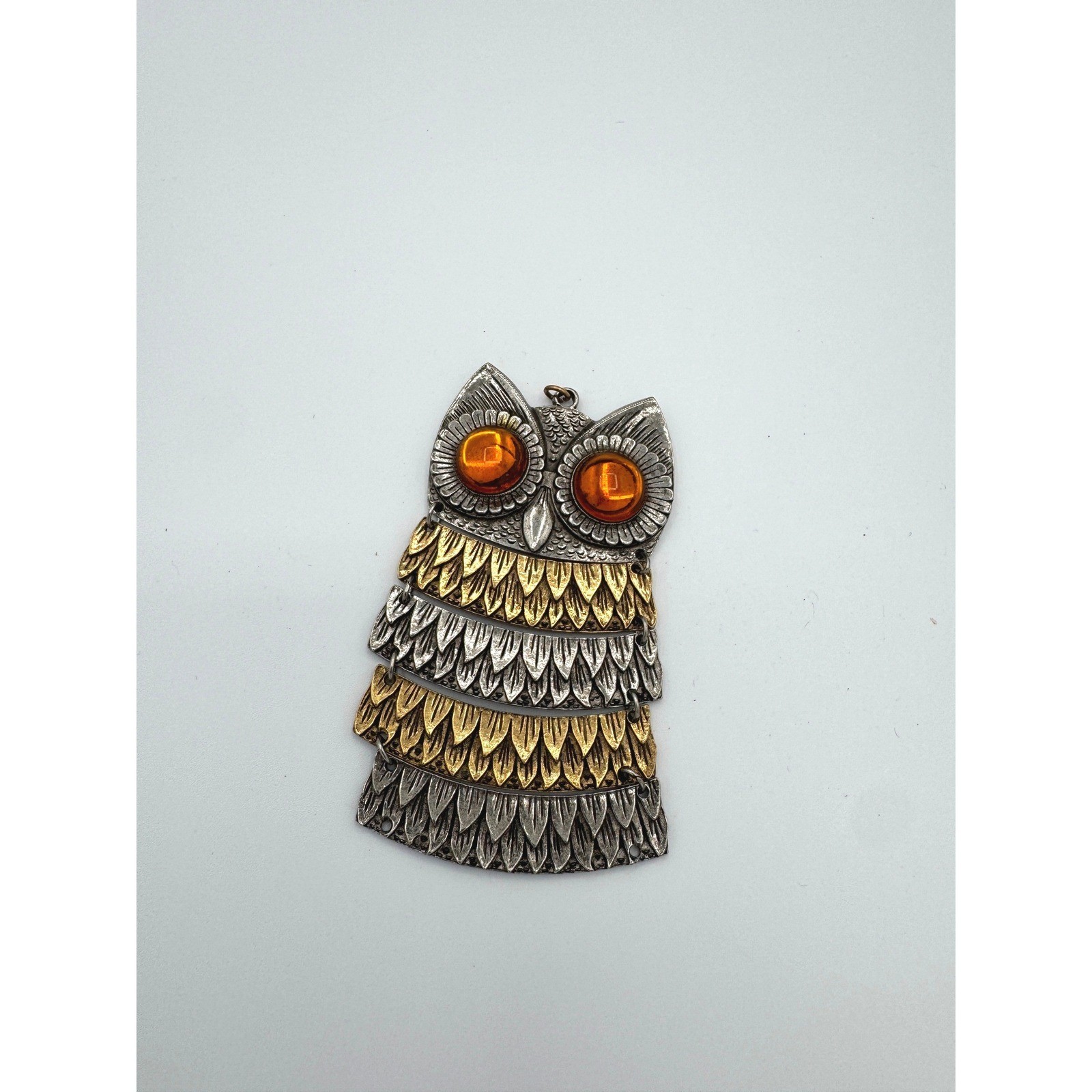 Park Lane Vintage Articulated Owl Pendant Silver Gold Tone Amber Eyes No Chain