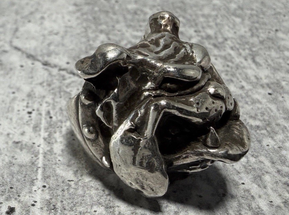 VINTAGE CRAZY PIG DESIGNS Sterling Silver BULLDOG Ring 40g London Hallmarked JAS