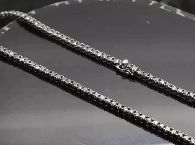 20TCW Round Cut Lab Created Black Diamond Tennis Necklace 14K Black Gold Plated