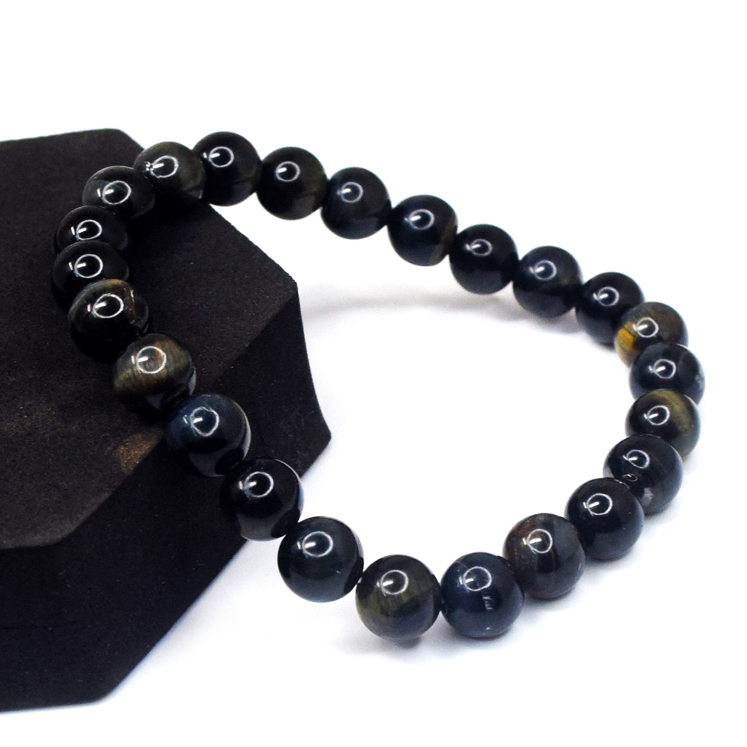 100.00 Cts Wonderful Blue Power Tiger Eye Stretchable Bracelet Beaded RK 33 AZ20