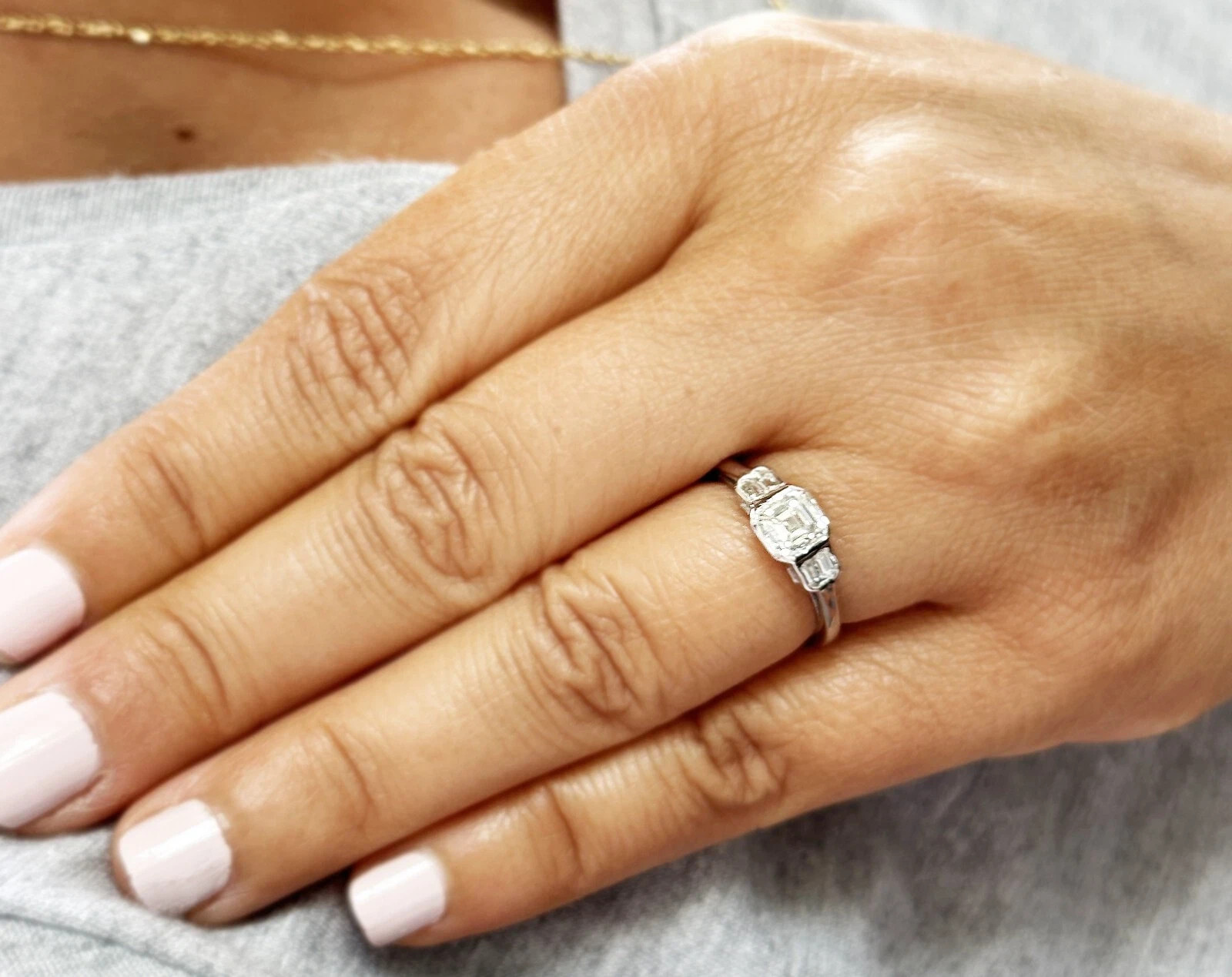 Certified Natural 1.40ct F/VS1 Asscher Diamond 14K White Gold Engagement Ring