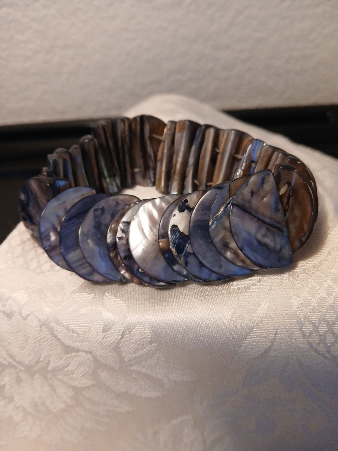 Abalone Shell Stretch Bracelet, Chunky, Iridescent Grey, Blue, Green, Pink