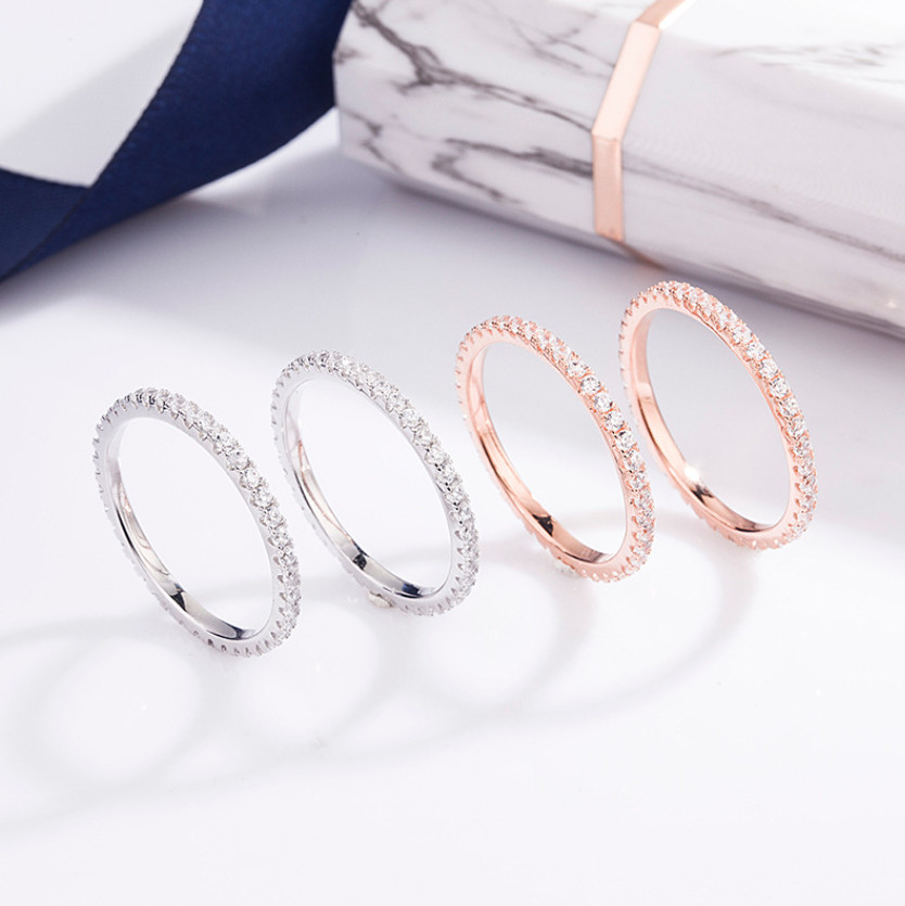 White Gold Plated Woman Girl Eternity Infinity Tennis Forever Love CZ Ring PE24