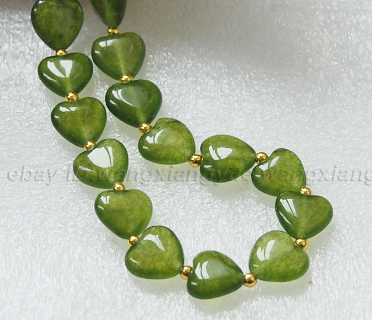 Long 18″ 22″ 25″ 36″ 12mm Green Peridot Gemstones Heart Beads Pendants Necklace