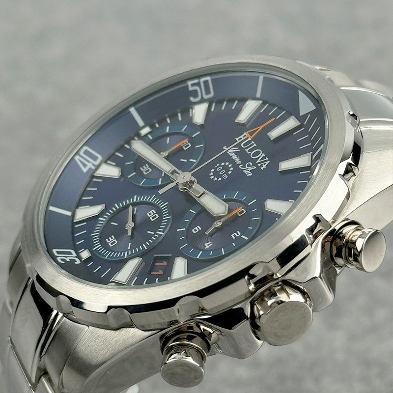 Bulova Marine Star 96B256 Blue Dial Men’s Quartz Watch Stainless Steel 43mm