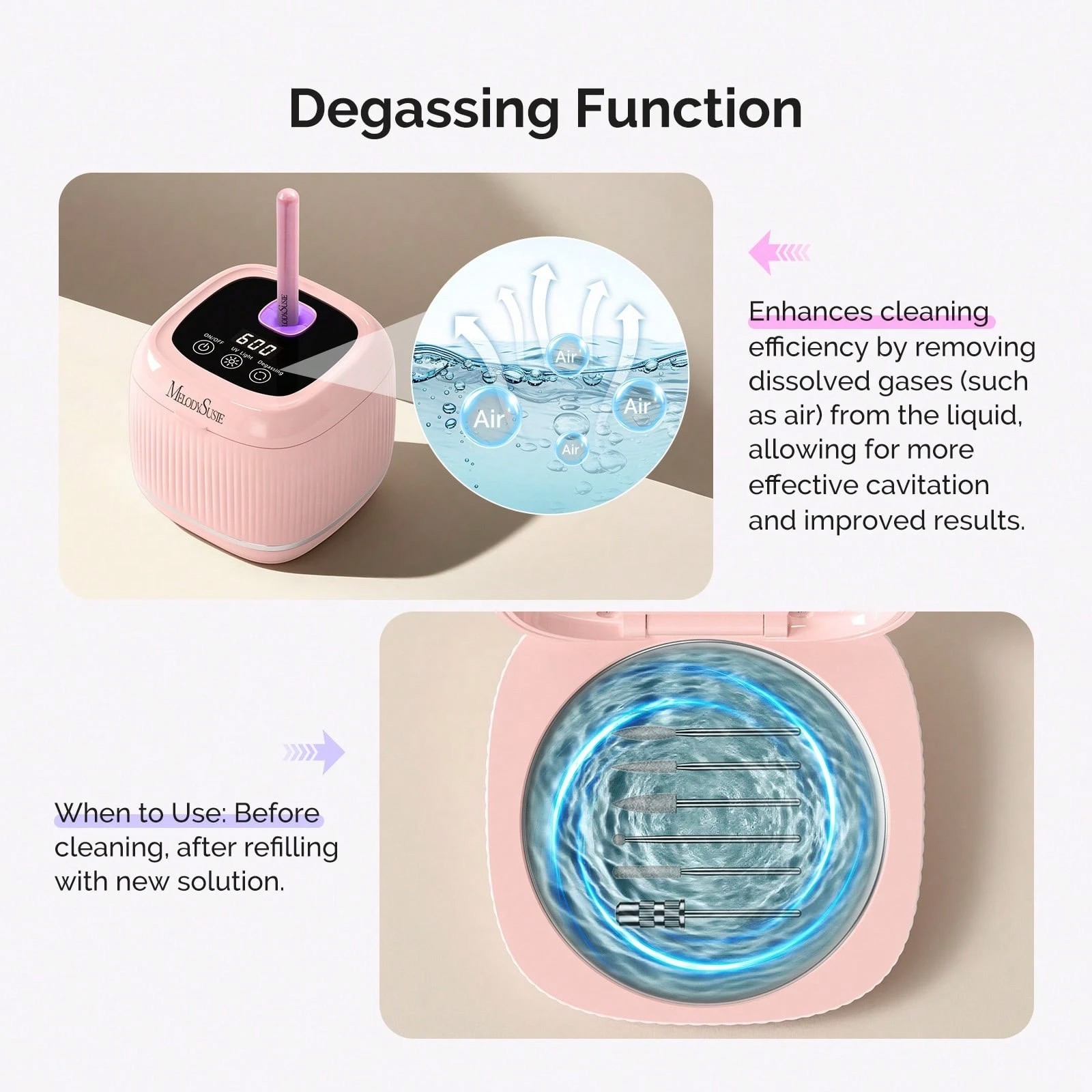 2-in-1 Ultrasonic Cleaner UV Light Jewelry Nail Tool Machine Pink
