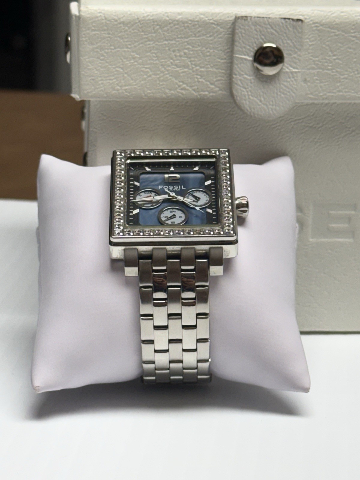 Fossil BQ9365 Women’s Blue Mother of Pearl Crystal Bezel Multifunction Watch