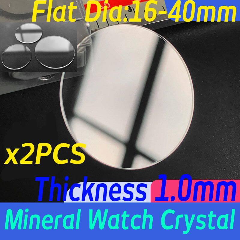 2X 1mm Watch Crystal 16mm-40mm Flat Round Mineral Glass Replacement Repair Parts