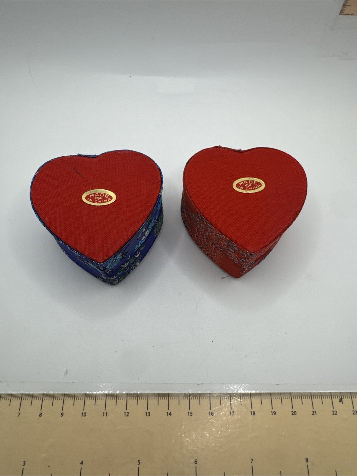 Set Of 2 Asian Ring Jewelry Box Compact Fabric Floral Portable – Heart Shaped
