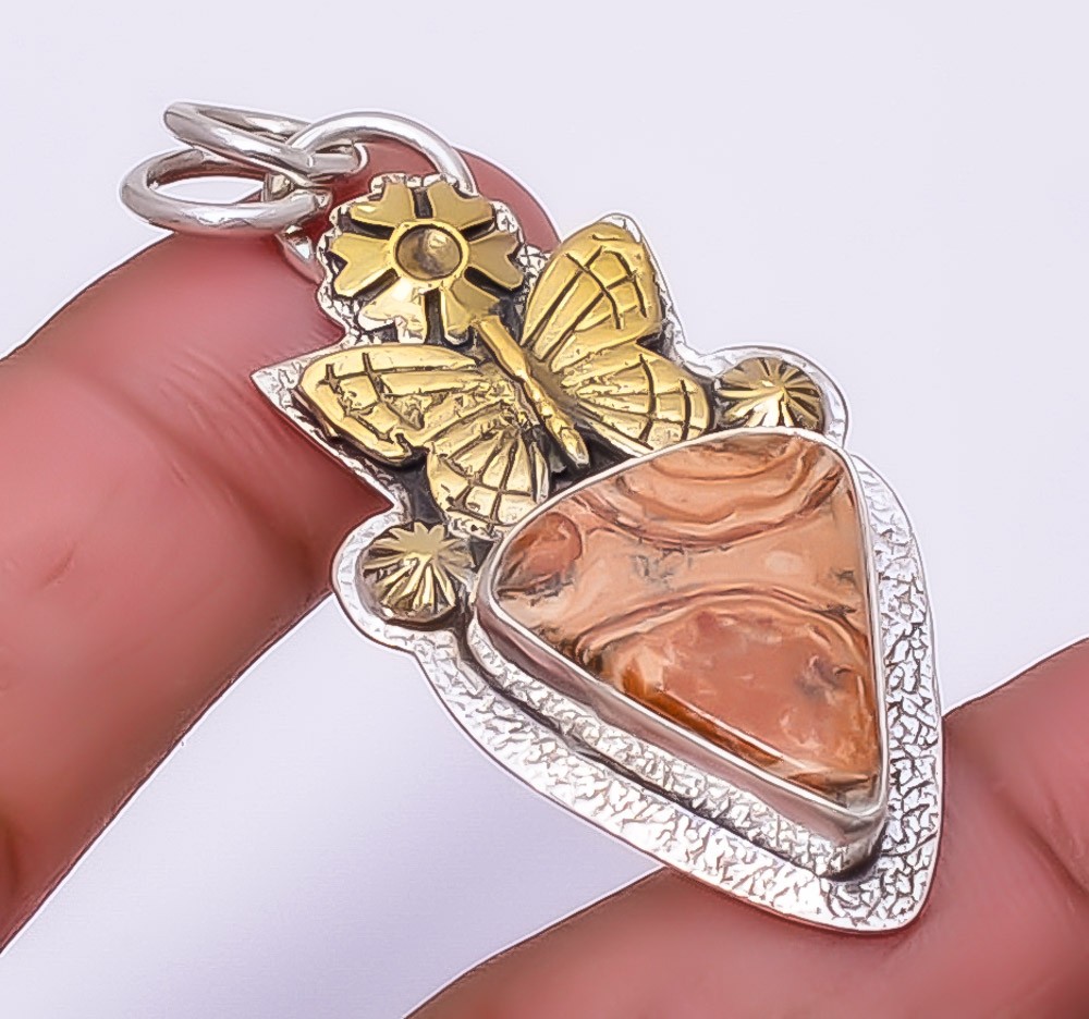 Bird Eye Jasper 925 Sterling Silver Butterfly Pendant 1.95″ P891634, Christmas