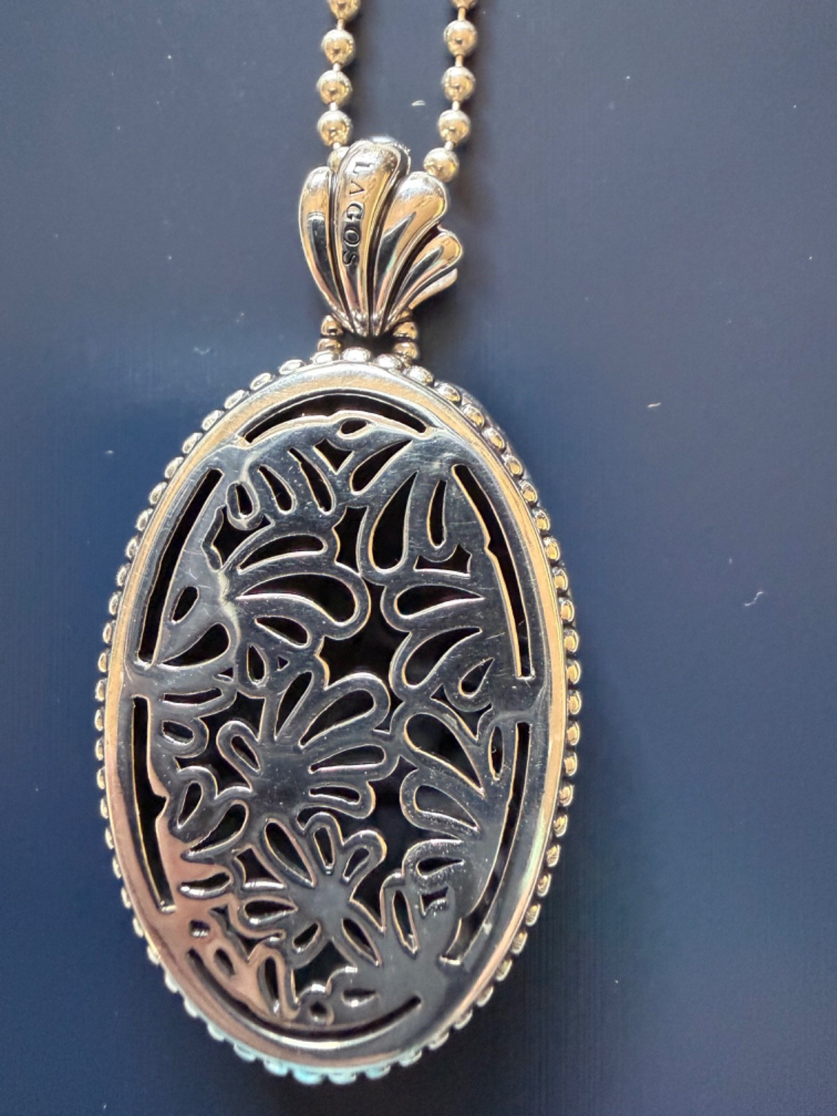 Lagos Soiree Floral 925 Sterling Silver Pendant with 32 inch with Beaded Chain