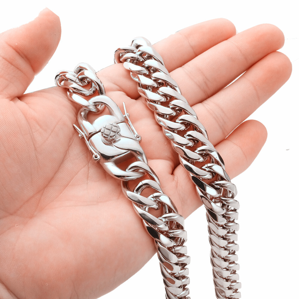 9/11/13/16mm Women Men Stainless Steel Curb Cuban Link Chain Necklace 7-40inch