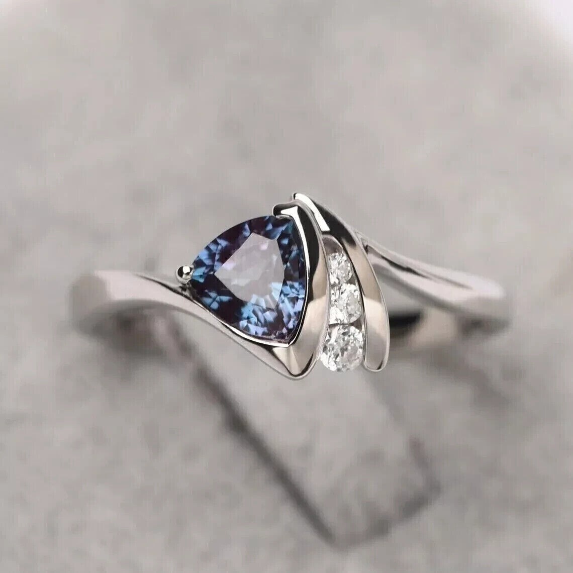 2Ct Trillion Cut Lab Created Alexandrite Engagement Ring 14K White Gold Plated