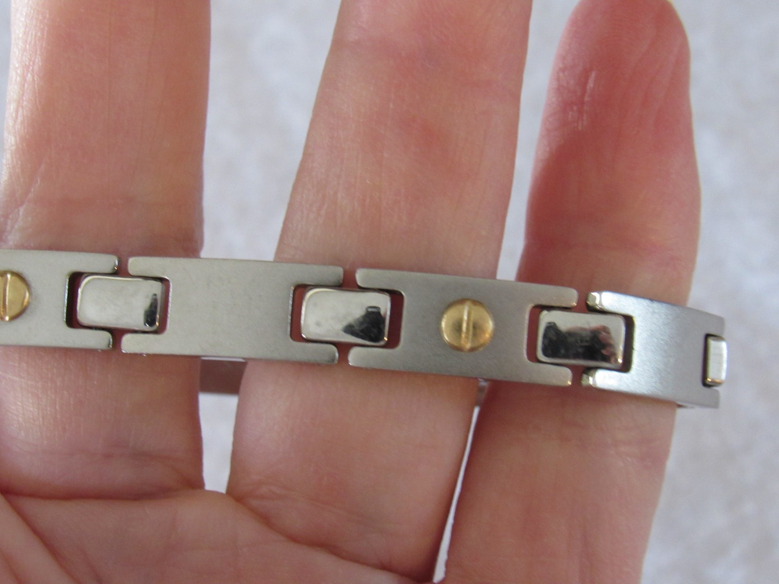 Vintage Men’s RCI 18K Gold & Brushed Stainless Steel Box Link Bracelet 8 1/4″