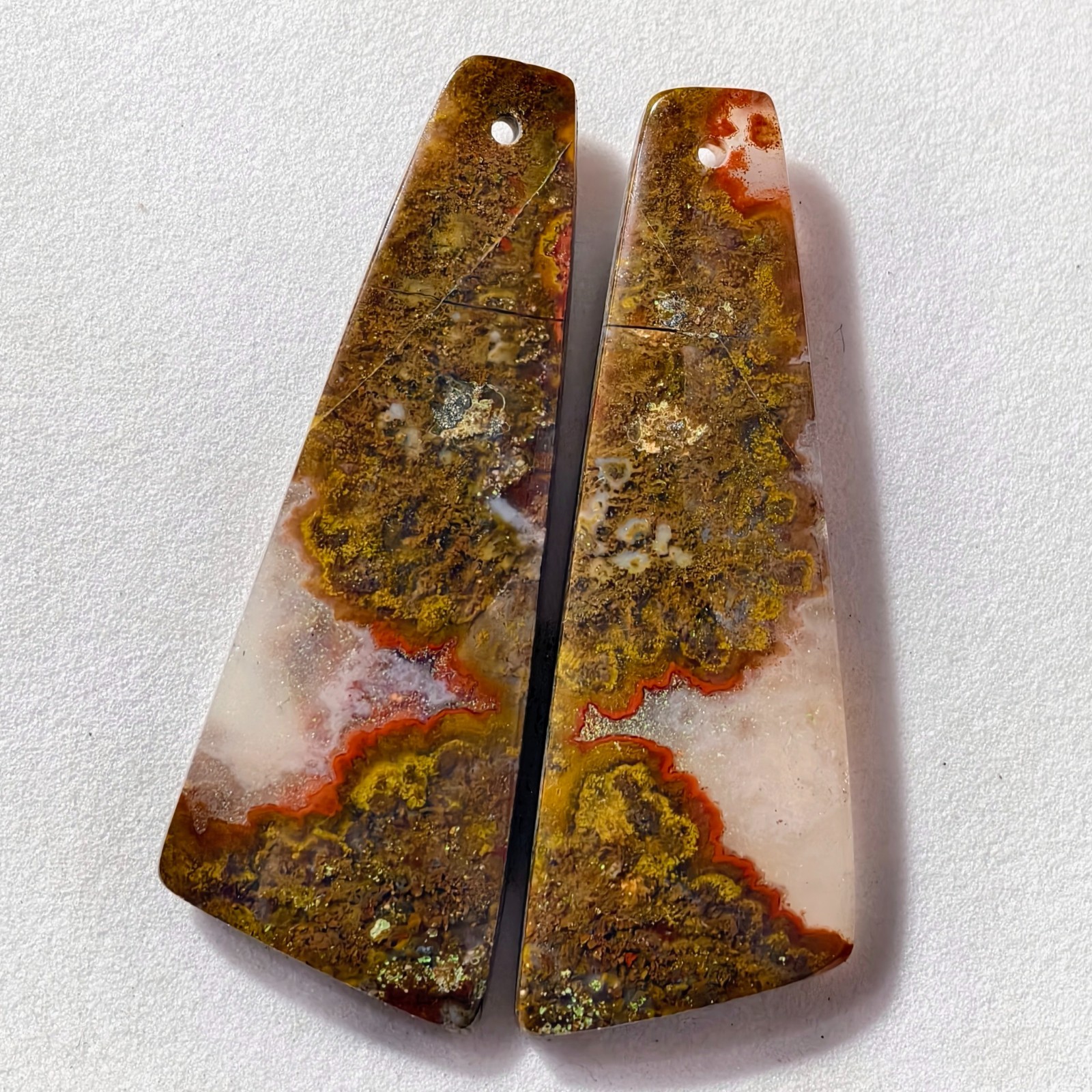 45 Cts Natural Seam Agate Drilled Match Pair Cabochon Gemstone 44.2 X 15.1 MM