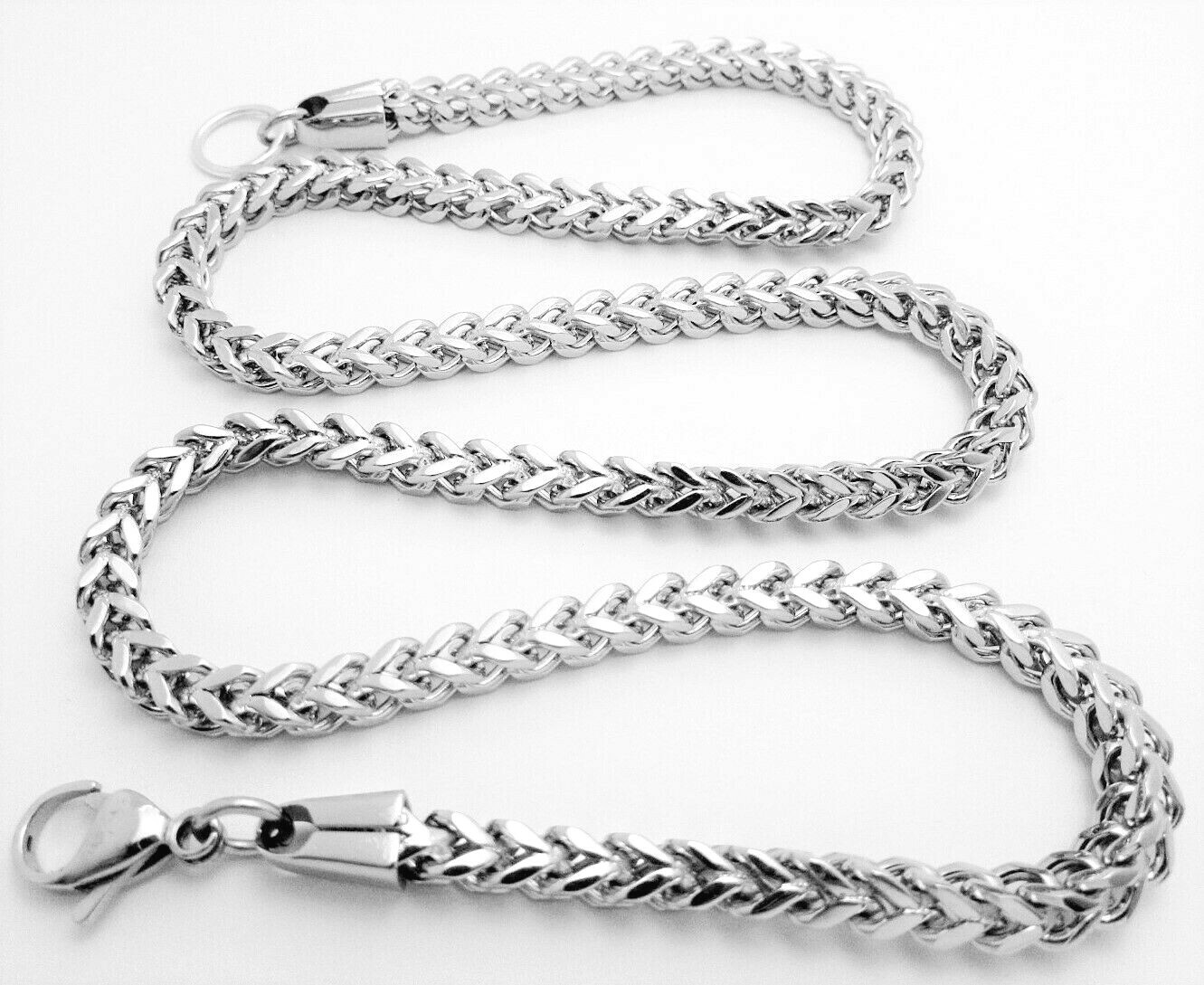 Stainless Steel Necklace 4 mm Silver Franco Fishtail Biker Link Chain 56 cm New
