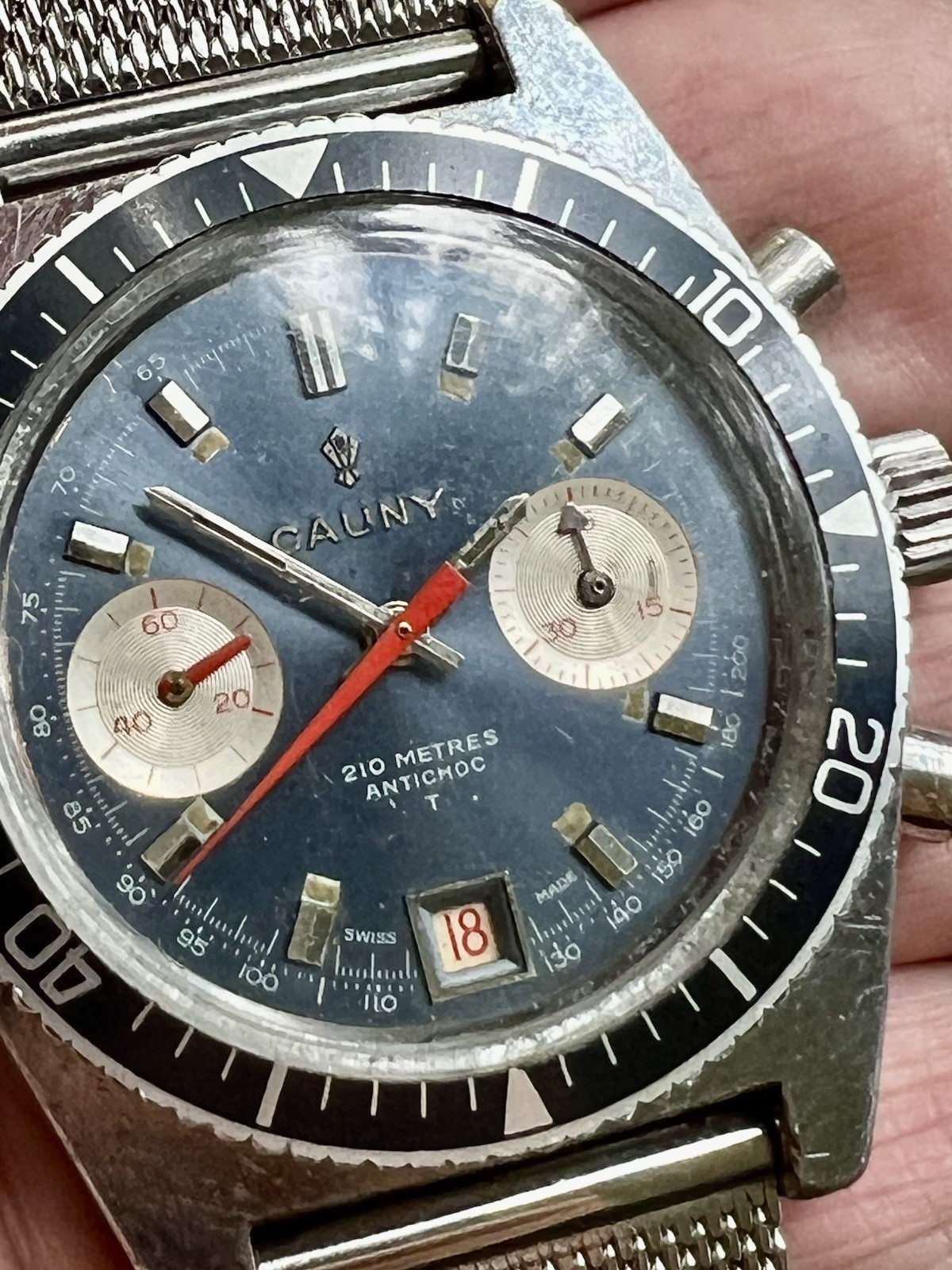 Vintage Swiss Jumbo Cauny Prima Chronograph Diver – Valjoux 7734 – Rare Model