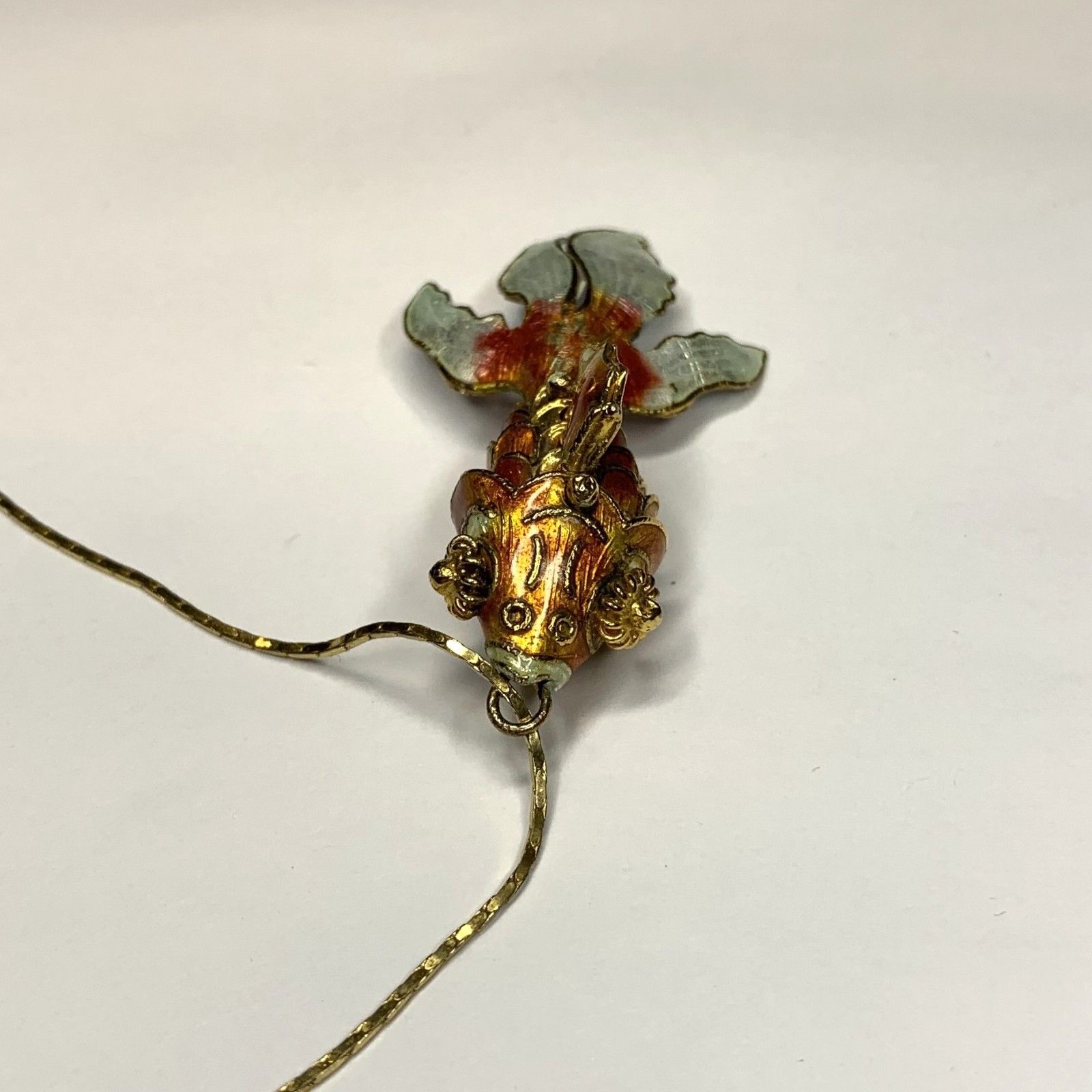 Vintage Articulated Koi Fish Pendant Necklace Cloisonne Enamel Gold Tone 23.5”
