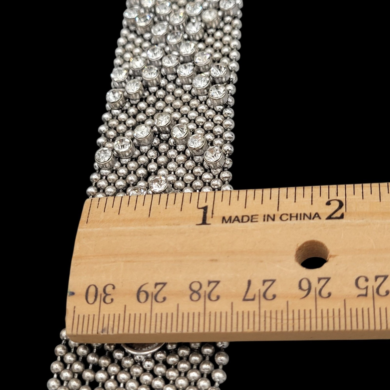 Liquid Metal Mesh Bracelet Silver With Cubic Zirconia Stones Adjustable Snaps