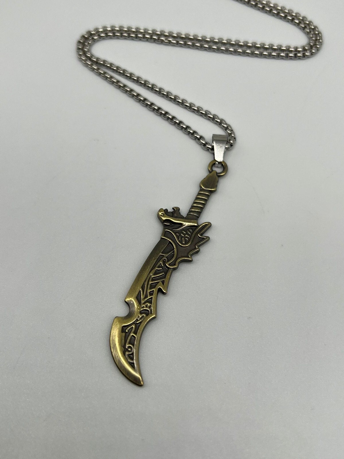 Stainless Steel Bronze Knife Dagger Weapon Pendant on Chain