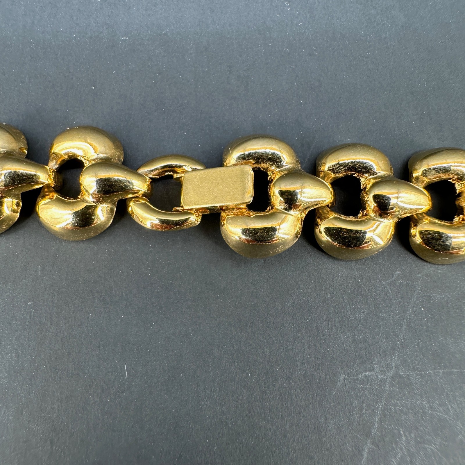 Vintage Chunky Chain Necklace Puffy Link Gold Tone 17″ Fold Over Clasp 1980s 90s