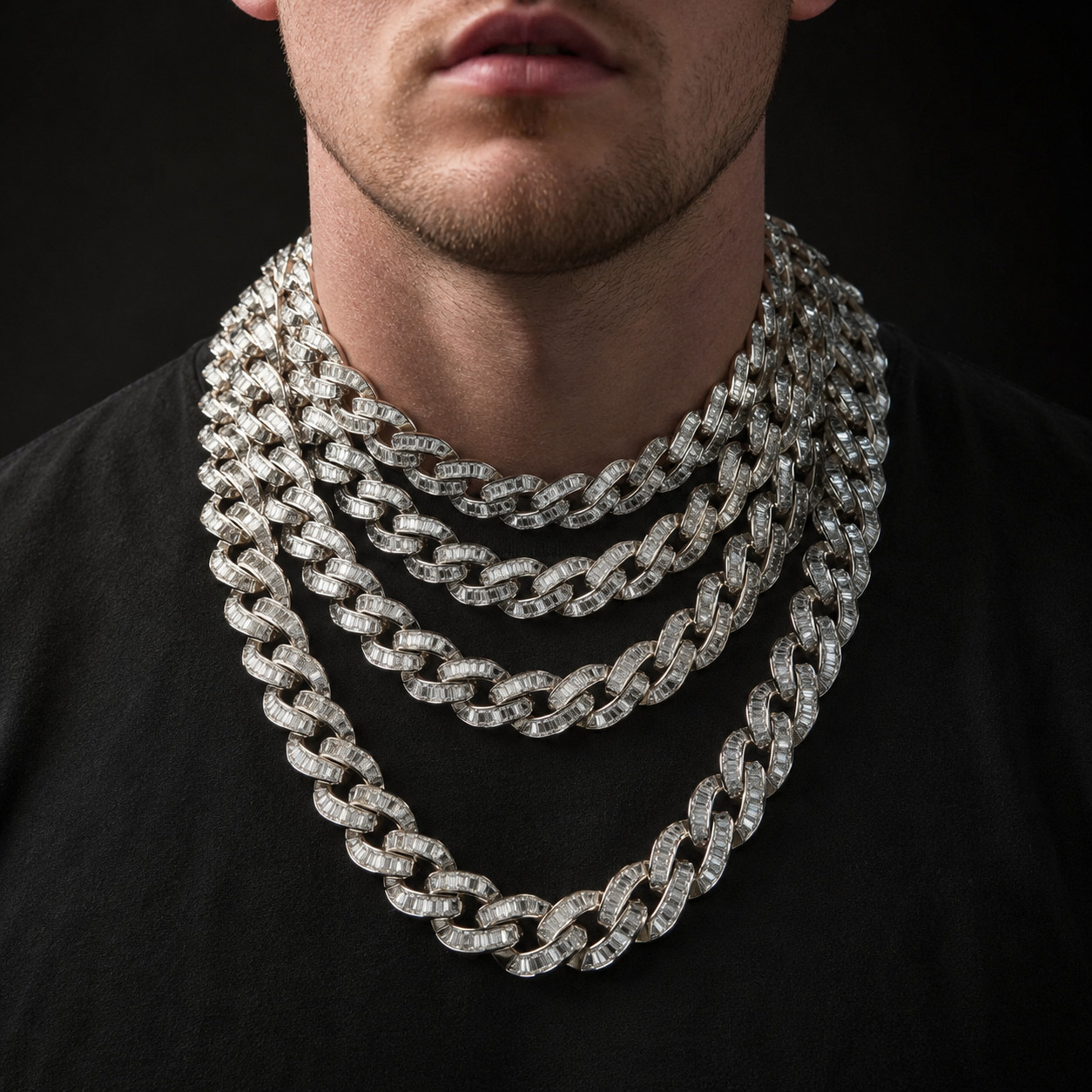 5AAA+ CZ Ice Out Hop Hip Baguette DNA Chain Twist Link Infinity Wrapped Chain