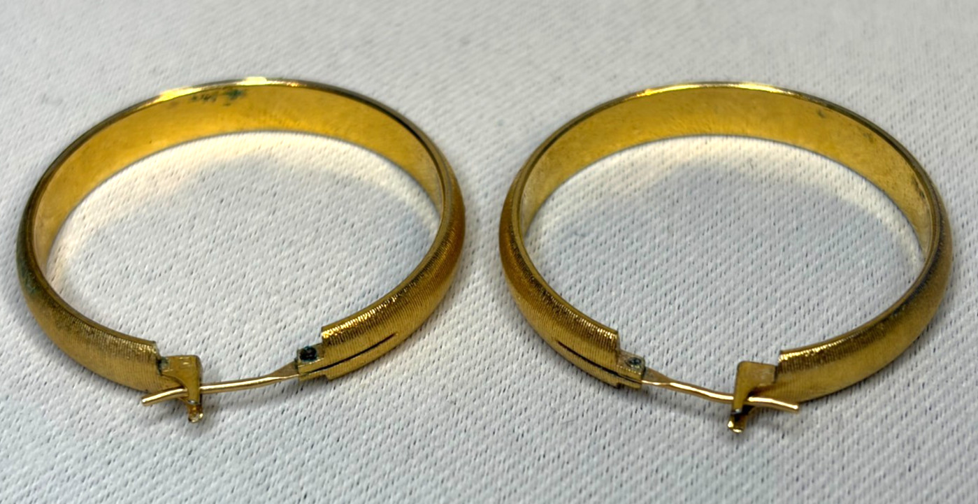Vintage Brushed Gold Hoop Earrings Satin Finish Medium Thick Click-Top 1.25”