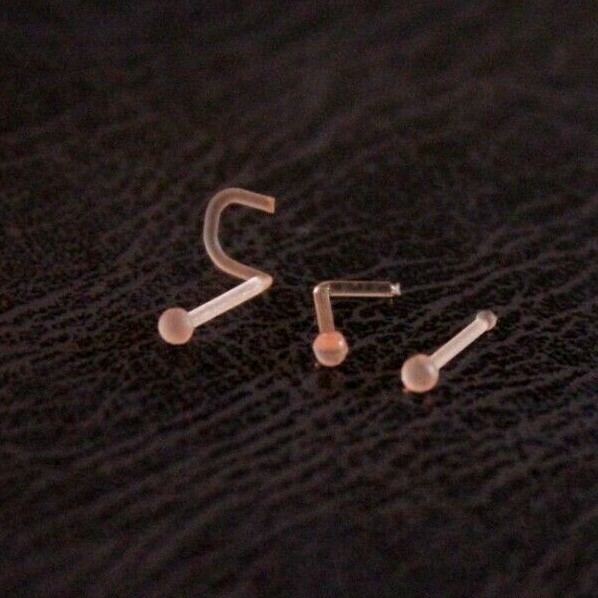 NUDE Skin Colour Invisible Hidden Clear Nose Stud Ring Bar Transparent Retainer