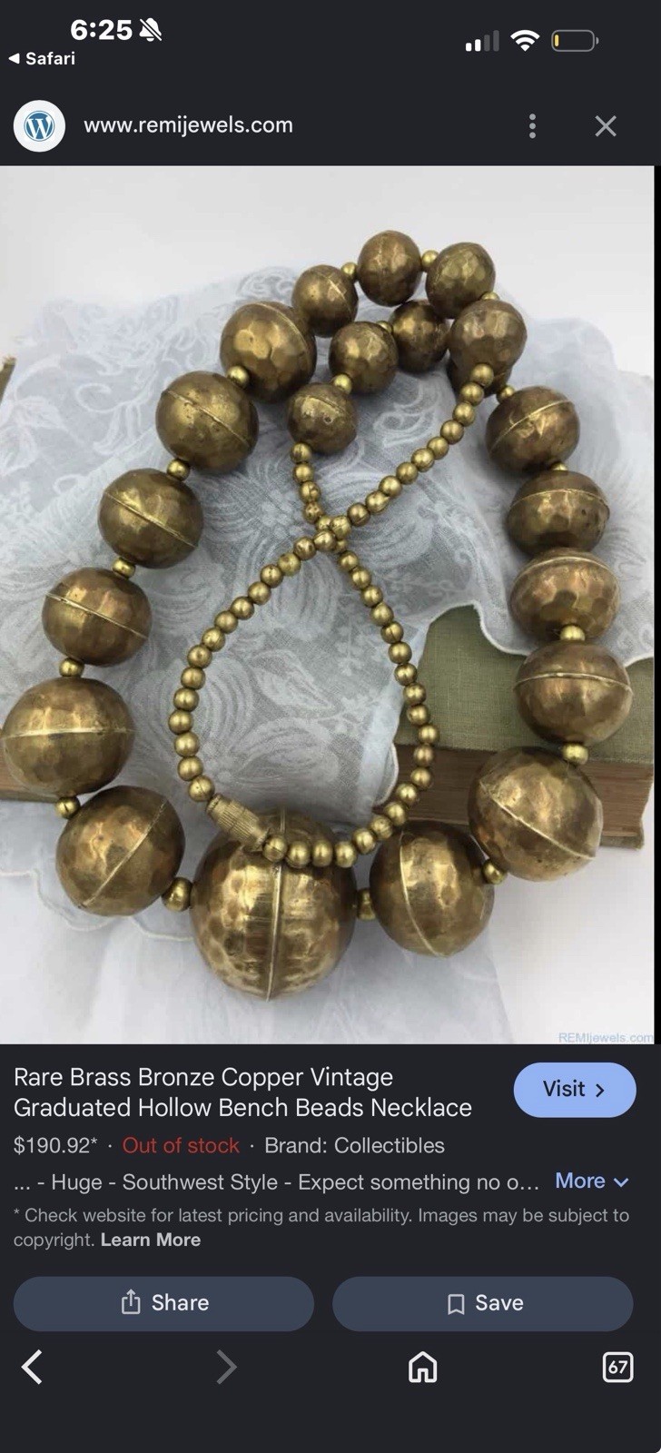 Antique Brass Hammered Hollow Necklace Estate Jewelry Southwestern