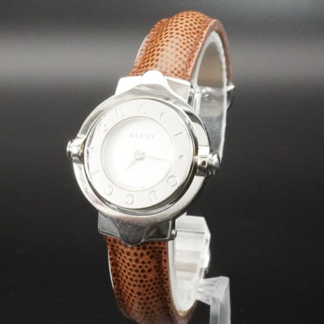 Gucci 6600L Turnface Brown Quartz Wristwatch Bangle Box Japan 0713258