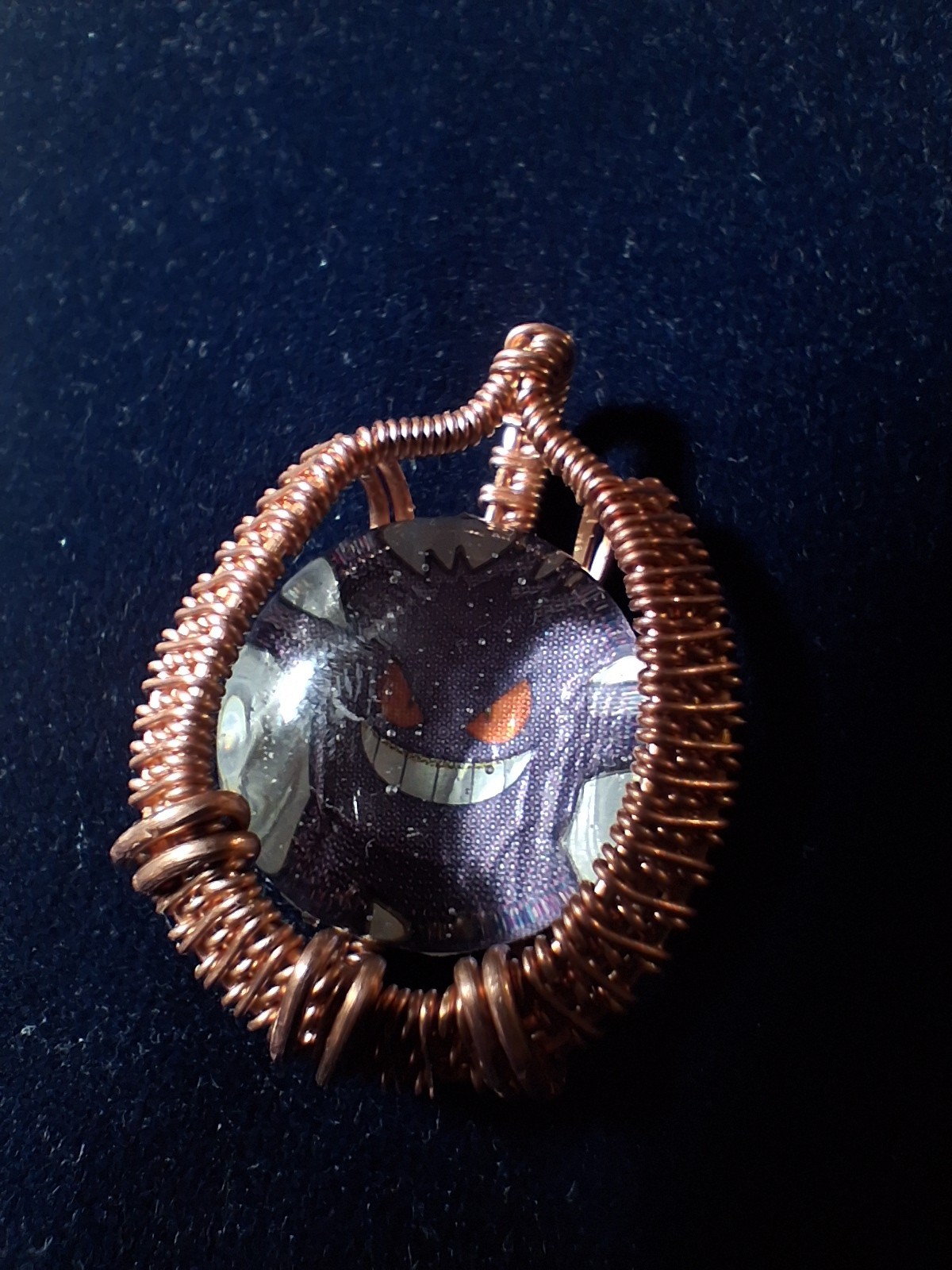 Handcrafted Copper Wire Wrapped Oval Pendant, Hook Closure, Anime & Manga Theme