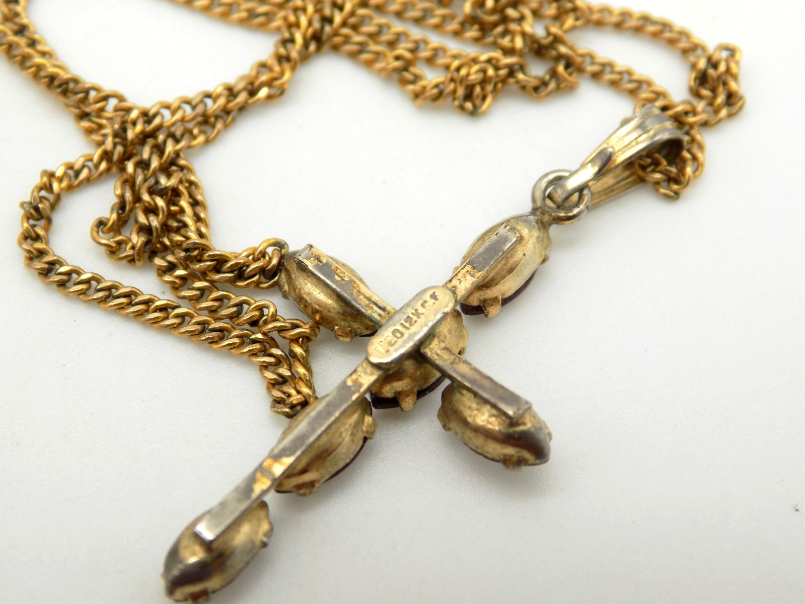 Vintage 1/20 12k Gold Filled Garnet Pendant Necklace w/ GF Chain