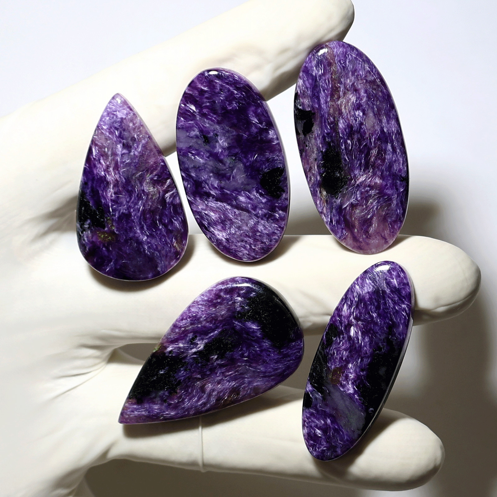 Violet Silk~ 5 PC Siberian Charoite Hi-Quality 36mm-42mm Cabochon Gemstones Lot
