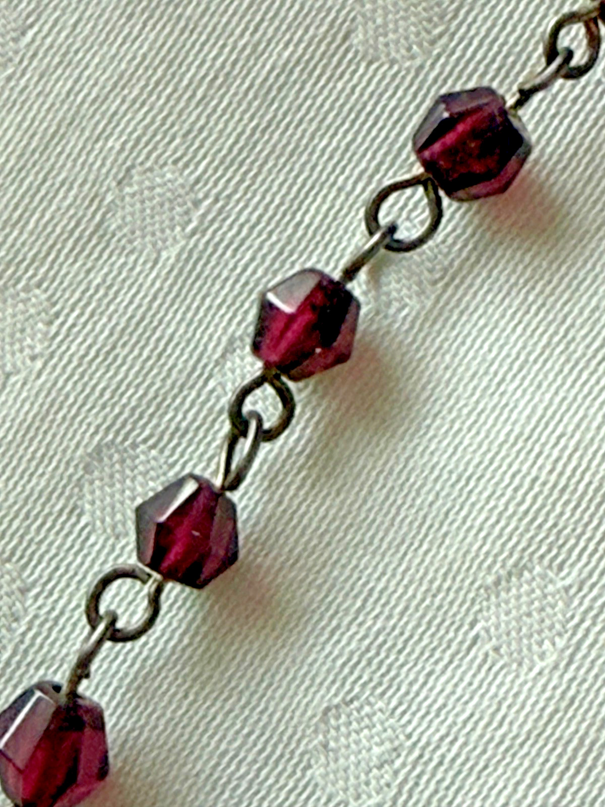 Vintage sterling silver 925 garnet Y necklace beaded pendant 15.5″ with 1.5″ ex