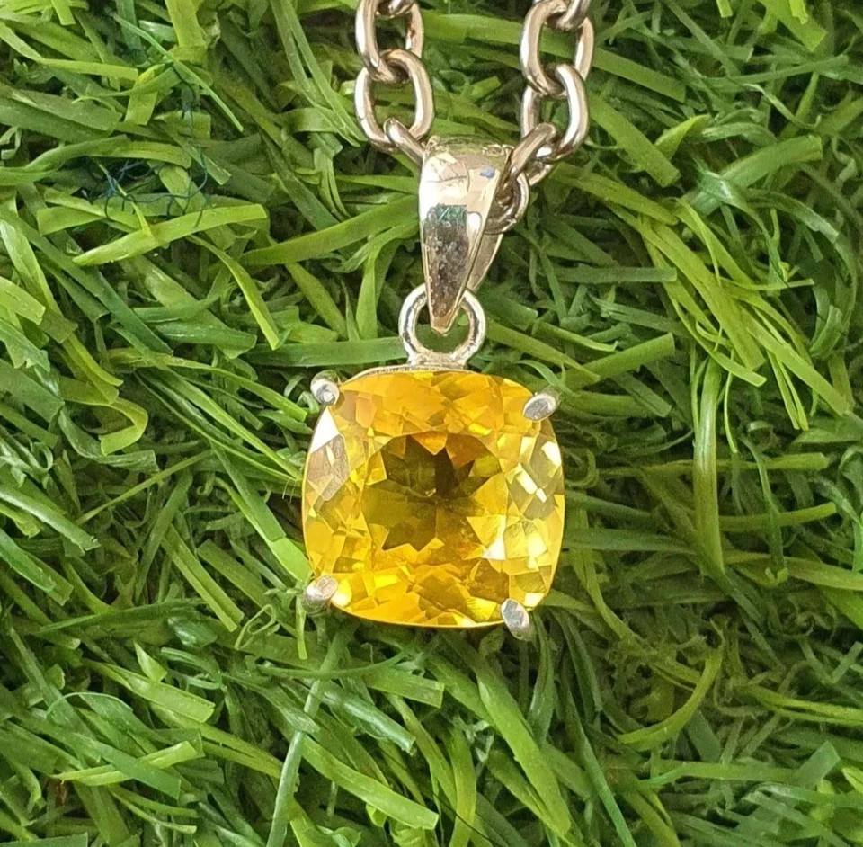 Natural Yellow Sapphire Cushion Cut 42.01 Ct 925 Solid Silver Pendant Gemstone