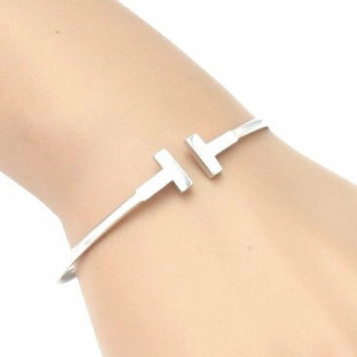 Tiffany & Co. T Wire Bangle Bracelet K18 White Gold 17cm 6.6” 99