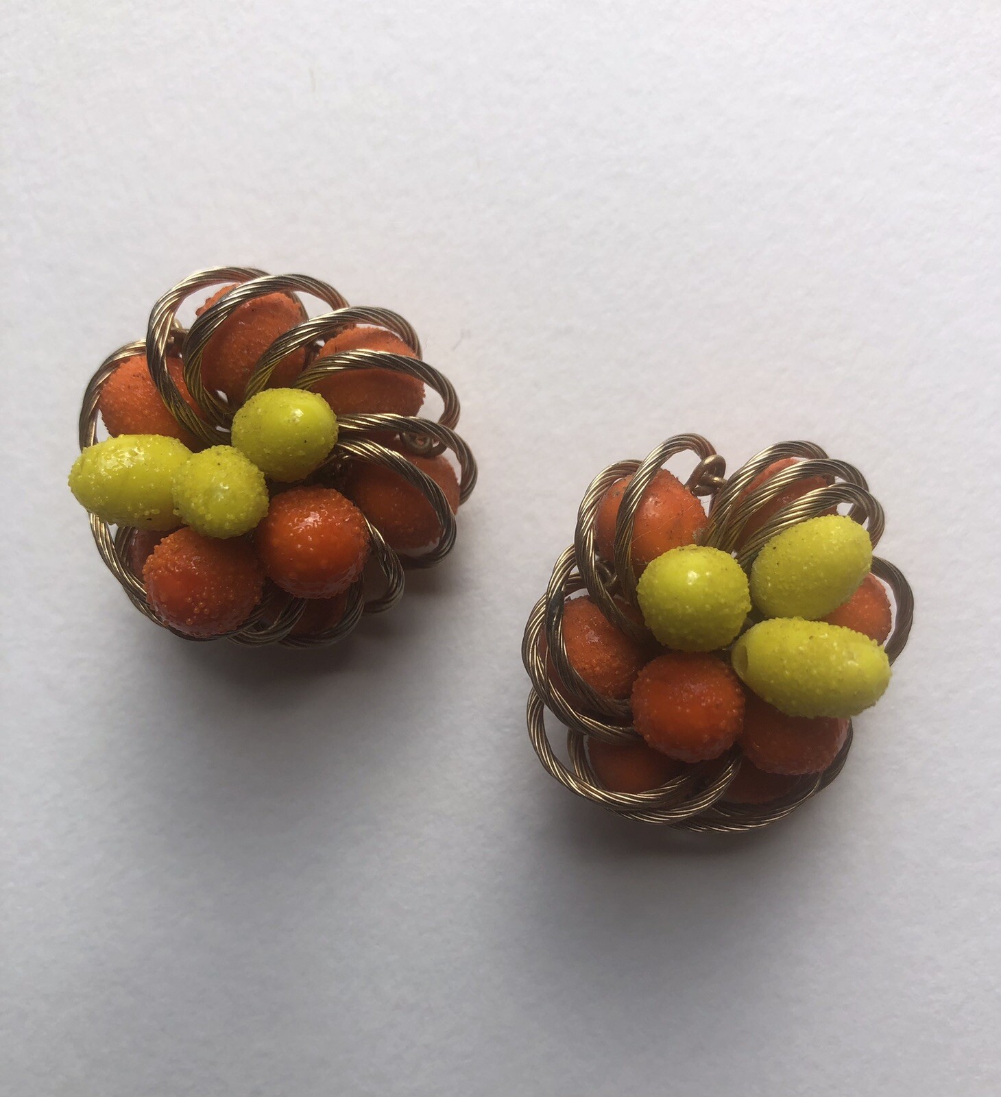 VTG Sugared Orange Lemons ￼Tutti Frutti Yellow Fruit Clip On Earrings