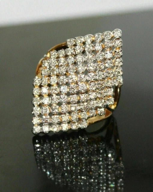 2.50Ct Round-Cut Real Moissanite Cluster Engagement Ring 14K Yellow Gold Plated
